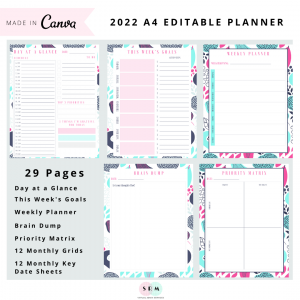 2022 Bright and Funky A4 Editable PDF Planner Template