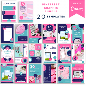 20 Pink/Navy/Teal Canva Pinterest Templates