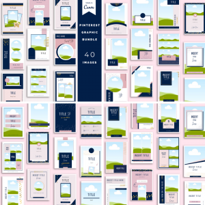 40 Pinterest Graphics Bundle - Pink/Navy/Gold